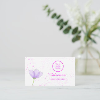 Minimalist Purple Flower Pink Splash Florist Business Card