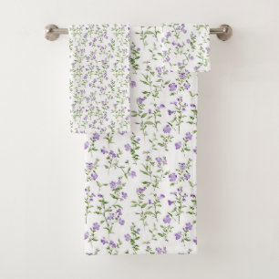 Minimalist purple flowers bath towel set