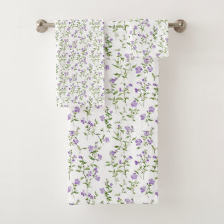 Minimalist purple flowers bath towel set