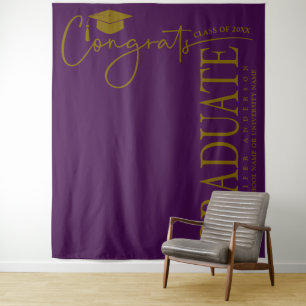 Minimalist Purple & Gold Congrats Graduate Tapestry
