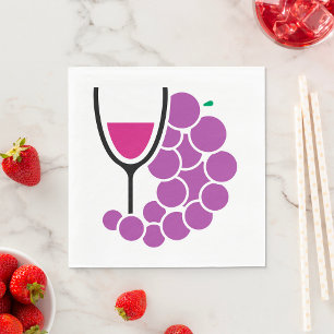 Minimalist Purple Grapes and Wine Glass Napkin