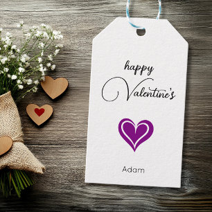 Minimalist Purple Heart   Happy Valentines Name Gift Tags