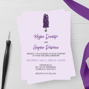 Minimalist Purple Larkspur Wedding Invitation