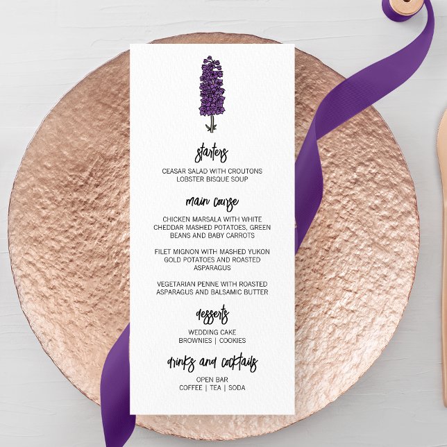  Minimalist Purple Larkspur Wedding Menu (Creator Uploaded)