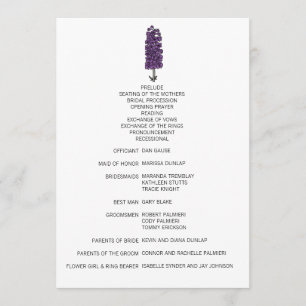 Minimalist Purple Larkspur Wedding Program Programme
