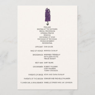 Minimalist Purple Larkspur Wedding Program Programme