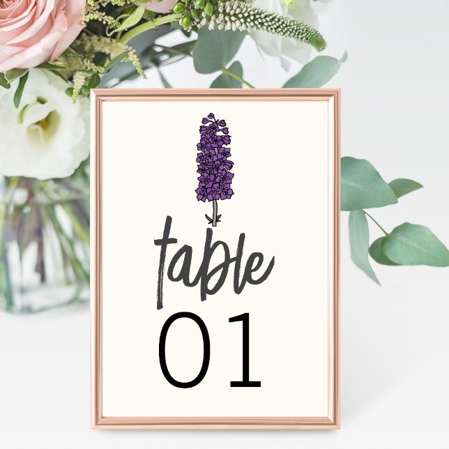 Minimalist Purple Larkspur Wedding Table Number (Creator Uploaded)