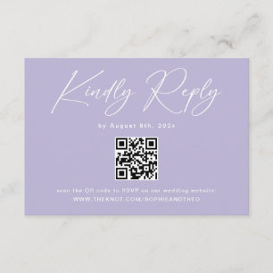 Minimalist Purple Lavender QR Code Wedding RSVP  Enclosure Card