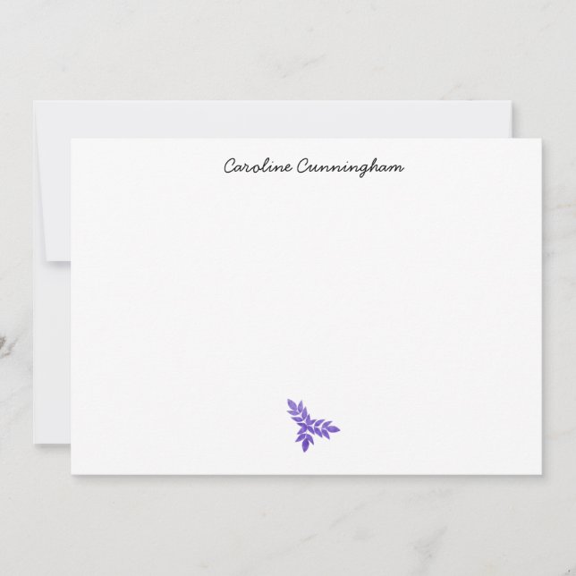 Minimalist Purple Leaf Spray Flat Note Card (Front)