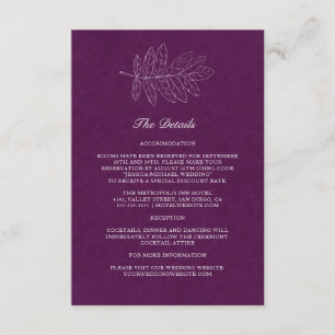 Minimalist Purple Modern Botanical Wedding Details Enclosure Card