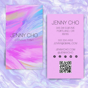 Minimalist Purple Painting QR Code Social Icons Business Card