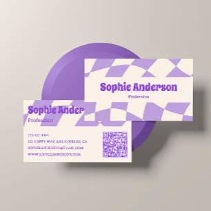 Minimalist Purple Retro Wavy Pattern QR Code  Business Card