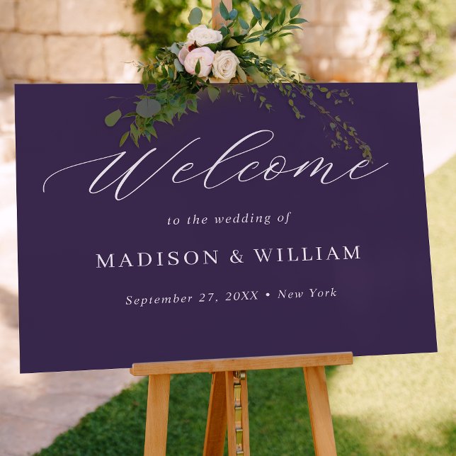 Minimalist Purple Script Wedding Welcome Sign (Creator Uploaded)