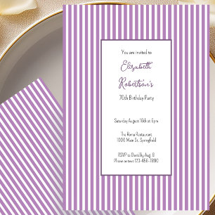 Minimalist Purple Stripes 70th Birthday Invitation