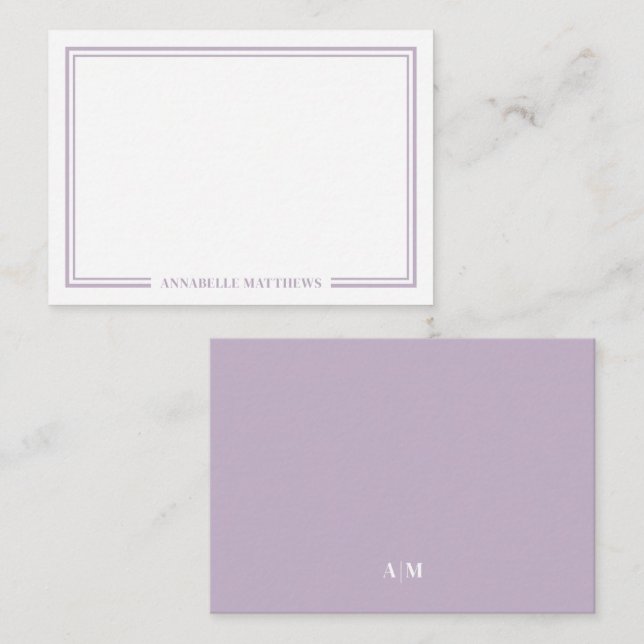 Minimalist Purple Two Border Monogram Card (Front/Back)
