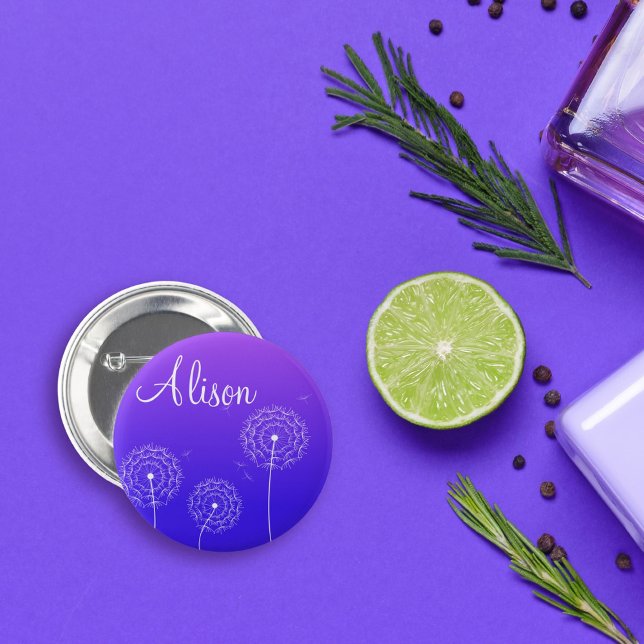 Minimalist Purple White Dandelion Flowers Name 6 Cm Round Badge (Creator Uploaded)