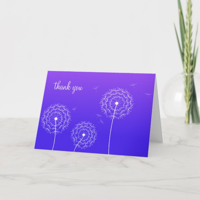 Minimalist Purple White Dandelion Thank You  Card (Front)
