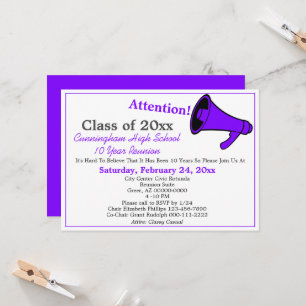 Minimalist Purple White High School Class Reunion Invitation