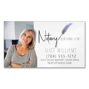 Minimalist Purple & White Notary Photo Magnetic Business Card