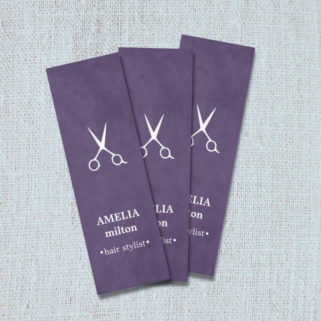 Minimalist Purple White Scissors Hair Stylist Mini Business Card (Creator Uploaded)