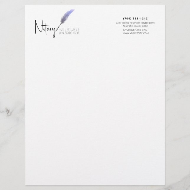 Minimalist Purple & White Simple Modern Notary Custom Letterhead (Front)