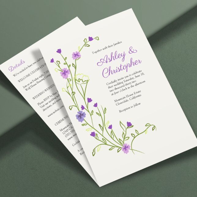 Minimalist Purple Wildflower All-in-One Wedding Invitation (Creator Uploaded)