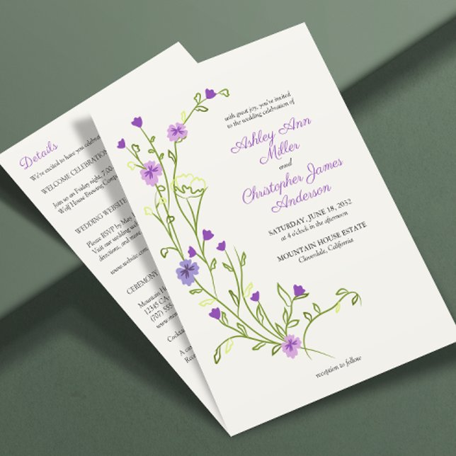 Minimalist Purple Wildflower All-in-One Wedding Invitation (Creator Uploaded)