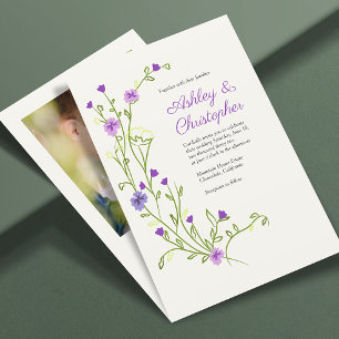 Minimalist Purple Wildflower Photo Wedding Invitation