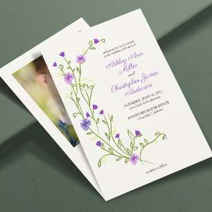 Minimalist Purple Wildflower Photo Wedding Invitation