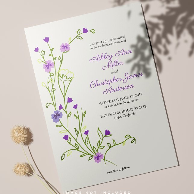 Minimalist Purple Wildflower Wedding Invitation (Creator Uploaded)