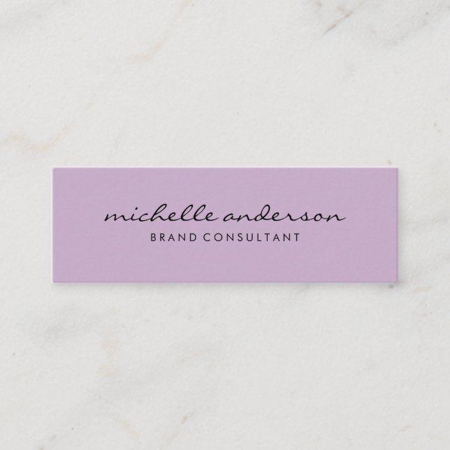 Minimalist Purple with Cursive Text Mini Business Card (Front)