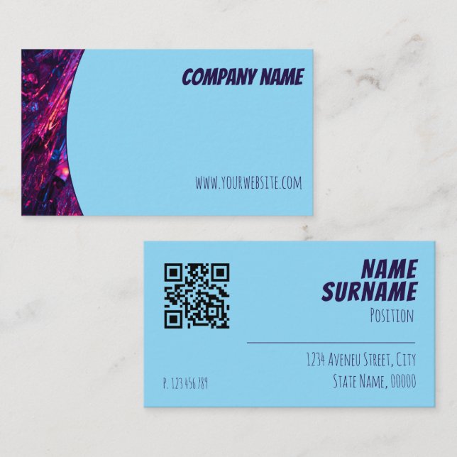 Minimalist QR blue purple blue Business Card (Front/Back)