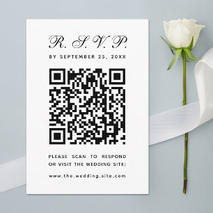 Minimalist QR Code Black and White Simple Wedding RSVP Card
