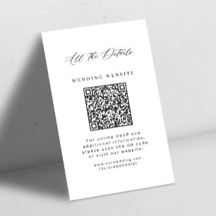 Minimalist QR Code black and white wedding details Enclosure Card