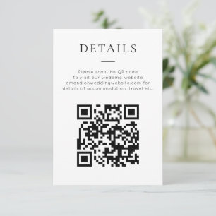 Minimalist QR Code Black White Wedding Details Enclosure Card