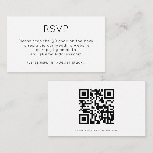 Minimalist QR Code Black White Wedding RSVP Enclosure Card (Front/Back)