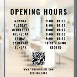 Minimalist QR Code Business Opening Hours Black<br><div class="desc">Enhance your storefront with this Minimalist Business Opening Hours Window Cling, featuring sleek black typography for a modern and professional look. Designed for clarity and sophistication, this durable, easy-to-apply decal ensures customers can easily see your business hours at a glance. Perfect for offices, boutiques, salons, cafés, and more, this window...</div>