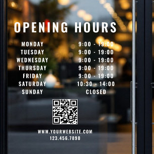 Minimalist QR Code Business Opening Hours White