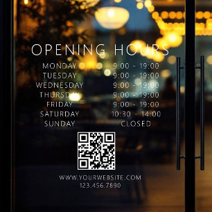 Minimalist QR Code Business Opening Hours White