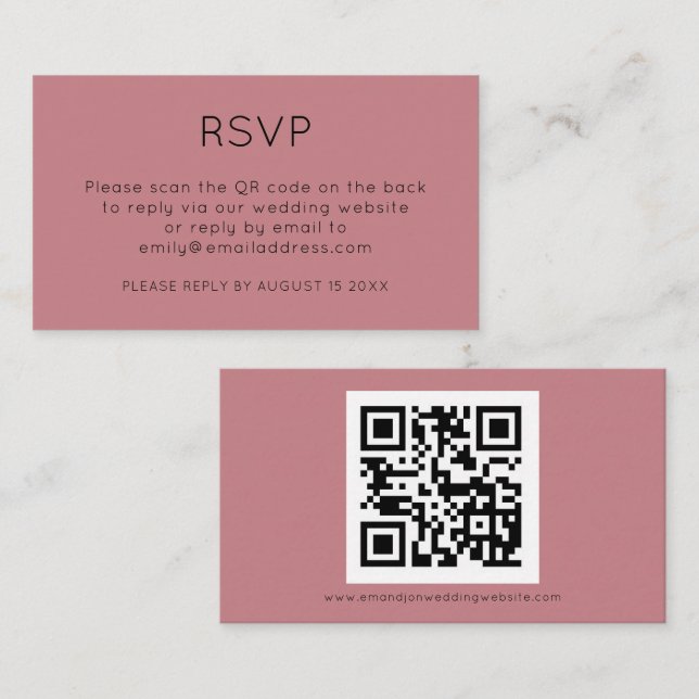 Minimalist QR Code Dusty Rose Wedding RSVP Enclosure Card (Front/Back)
