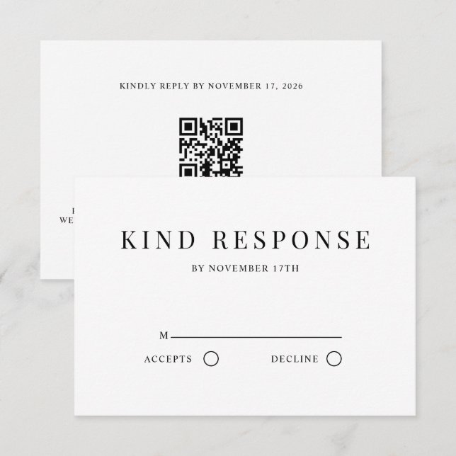 Minimalist QR Code Elegant White Wedding RSVP Card (Front/Back)