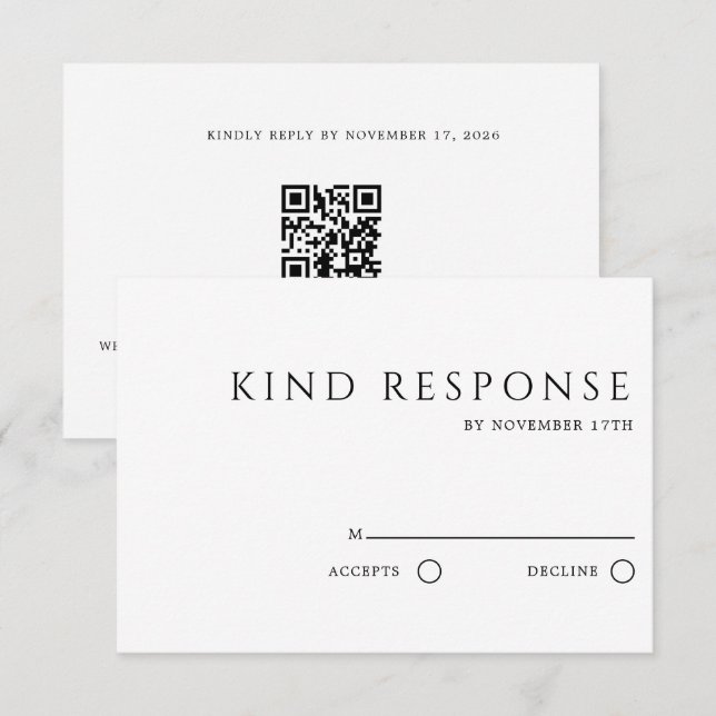 Minimalist QR Code Elegant White Wedding RSVP Card (Front/Back)