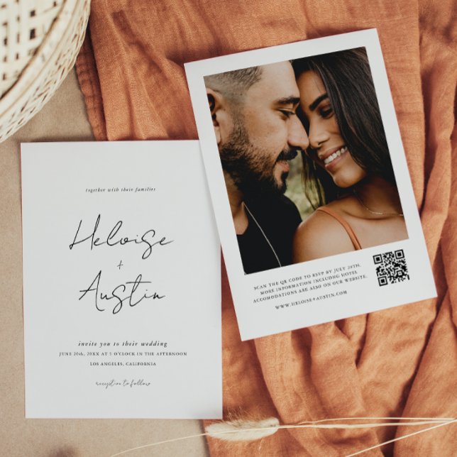 Minimalist QR Code Photo B&W Wedding Invitation (Creator Uploaded)