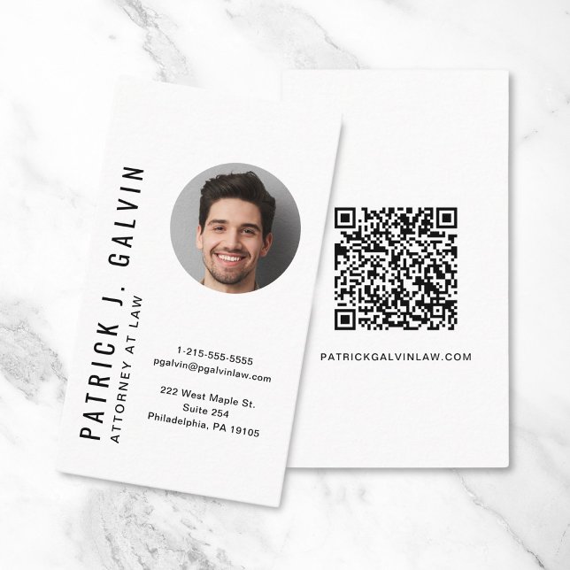 Minimalist QR Code Photo Professional Business Card (Make a lasting impression with this modern business card featuring your photo and scannable QR code)