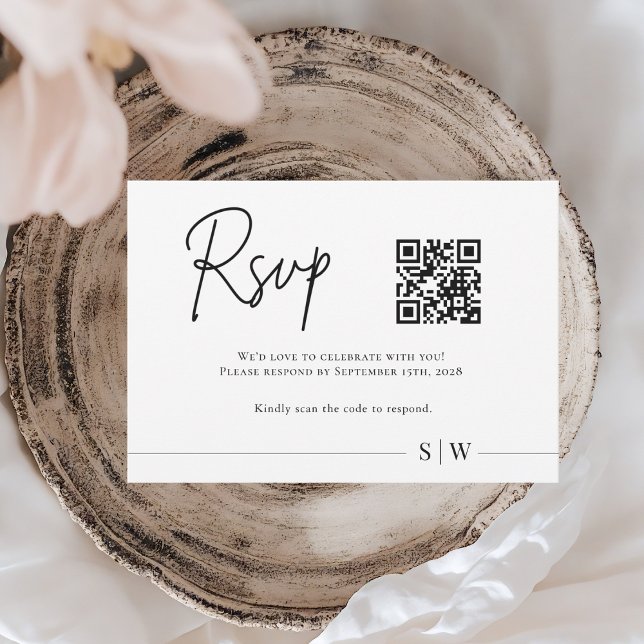 Minimalist QR Code RSVP | Elegant Black & White Card (Creator Uploaded)