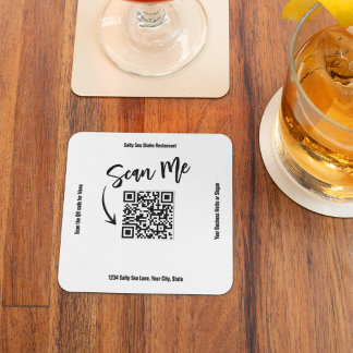 Minimalist QR Code Scan Me Business Design Square Paper Coaster