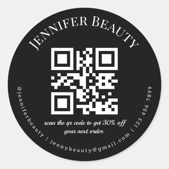 minimalist qr code small business beauty black  classic round sticker (Front)
