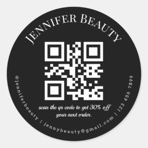 minimalist qr code small business beauty black classic round sticker