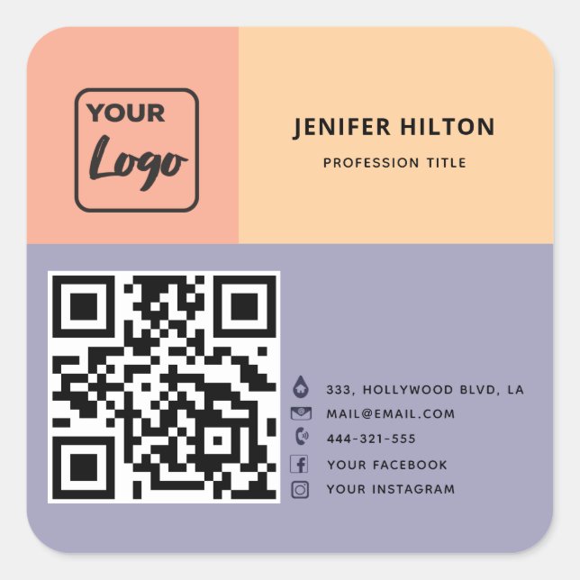 Minimalist QR code social media logo business  Square Sticker (Front)