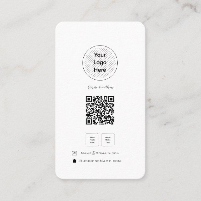  Minimalist QR Code Social Media Your Logo Profile Business Card (Front)